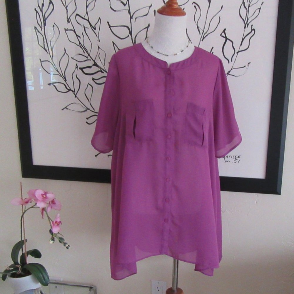 ROMAN'S sheer deep lavender short sleeve shirt - size 16W